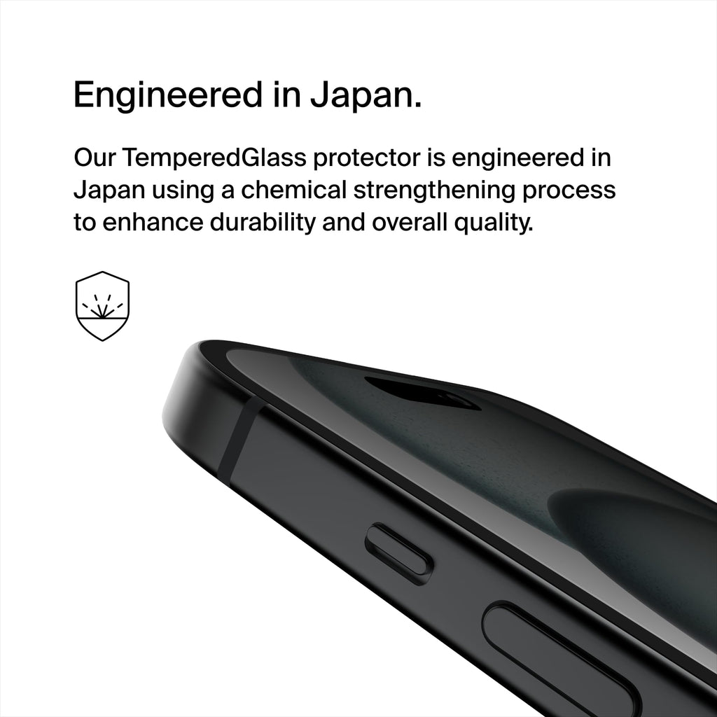 Belkin ScreenForce TemperedGlass Treated Privacy Screen Protector for iPhone 15 & iPhone 14 Pro - Slim & Scratch-Resistant - Includes Easy Align Tray for Bubble Free Application