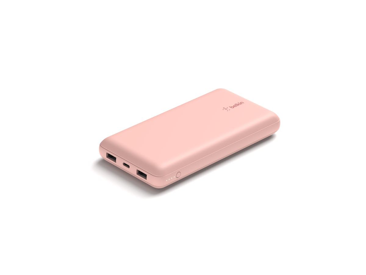 Belkin USB C Portable Charger 20000mAh, 20K Power Bank with USB Type C Input Output Port and 2 USB A Ports with Included USB C to A Cable for iPhone, Galaxy, Pixel, iPad, AirPods and More – Rose Gold
