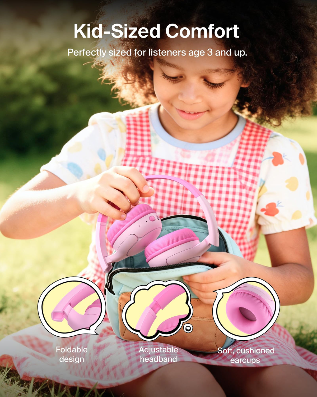Belkin SoundForm Mini 2 Wireless Headphones for Kids, On-Ear Bluetooth Headphones, 55H Playtime, 85dB Safe Volume Limit, Built-in Microphone, Kids Earphones with Case for iPhone/iPad/Tablet - Pink