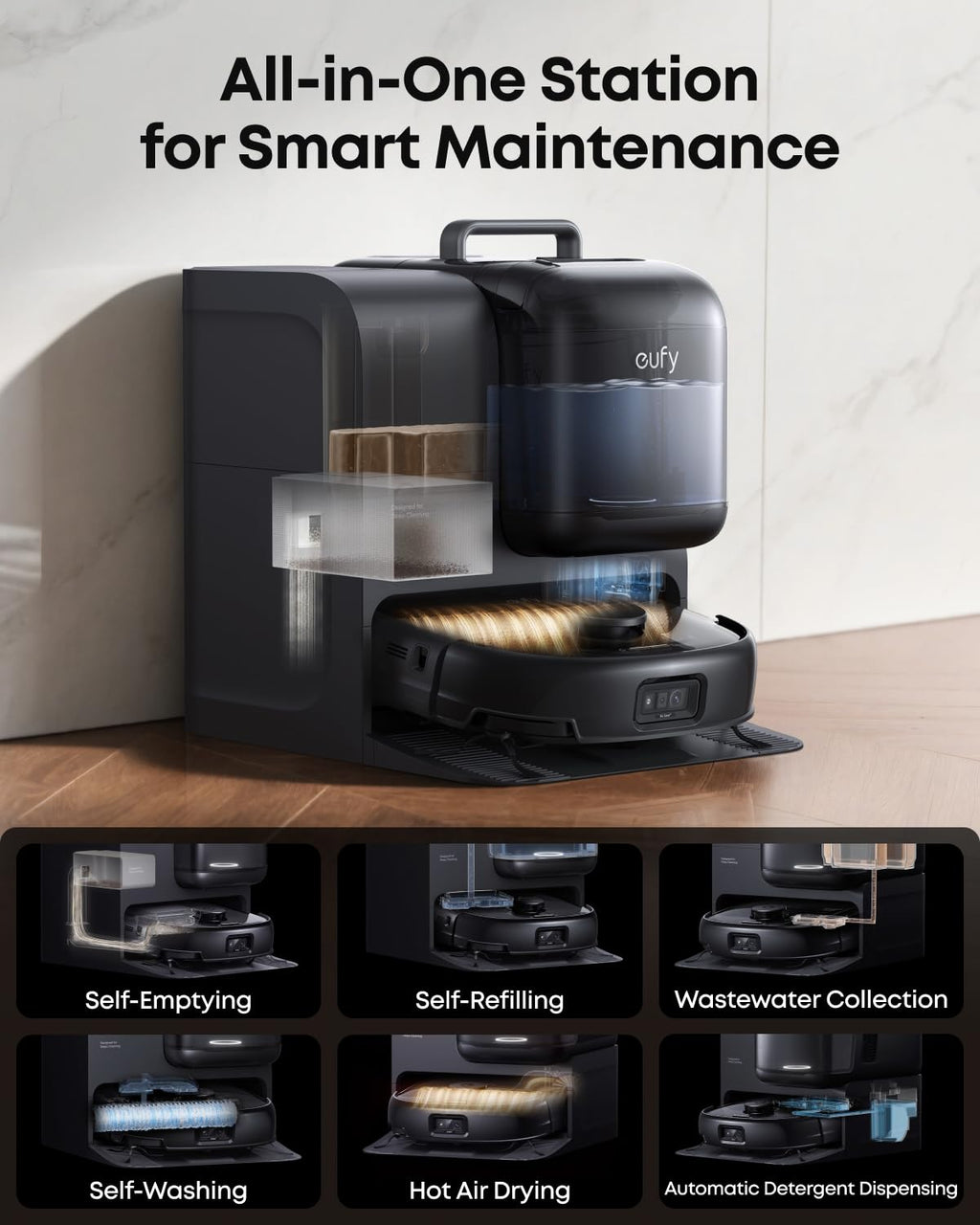 eufy E28 Omni Robot Vacuum Cleaner with Mop, HydroJet System, Portable Deep Cleaner for Carpet, Spot Cleaner, 20,000 Pa Turbo Suction, Zero Tangling, Corner-to-Edge Deep Cleaning, All-In-One Station