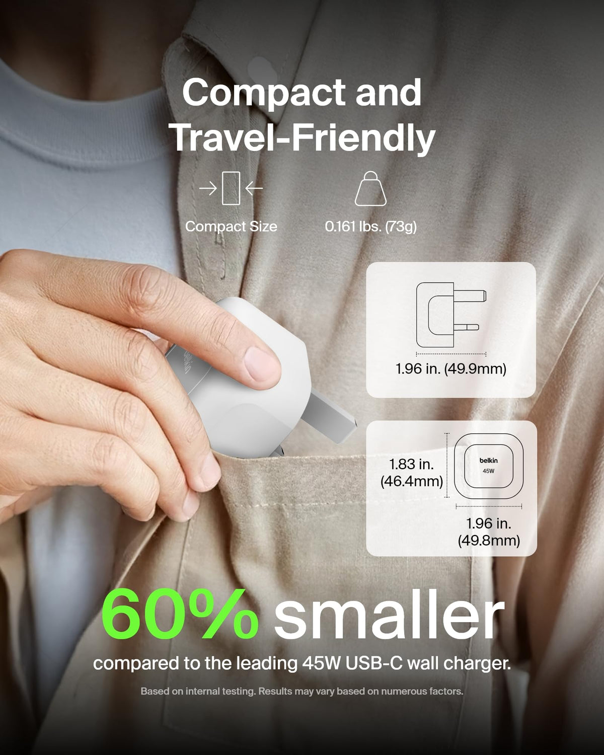Belkin Compact Wall Charger 45W, USB-C Power Delivery Fast Charging for Apple iPhone 17, iPhone Air, iPhone 16 Serie, Samsung Galaxy S25, Google Pixel, iPad, AirPods & More - White