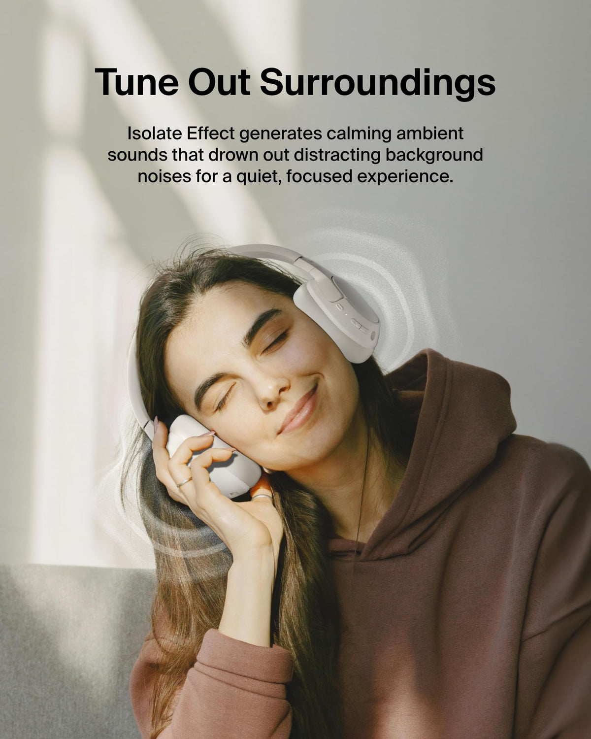 Belkin SoundForm Isolate Noise-Cancelling Wireless Headphones, over ear headphones with mic, Bluetooth headphones with 60H playtime, deep bass, CloudCushion ear cups for travel, home, office - Beige