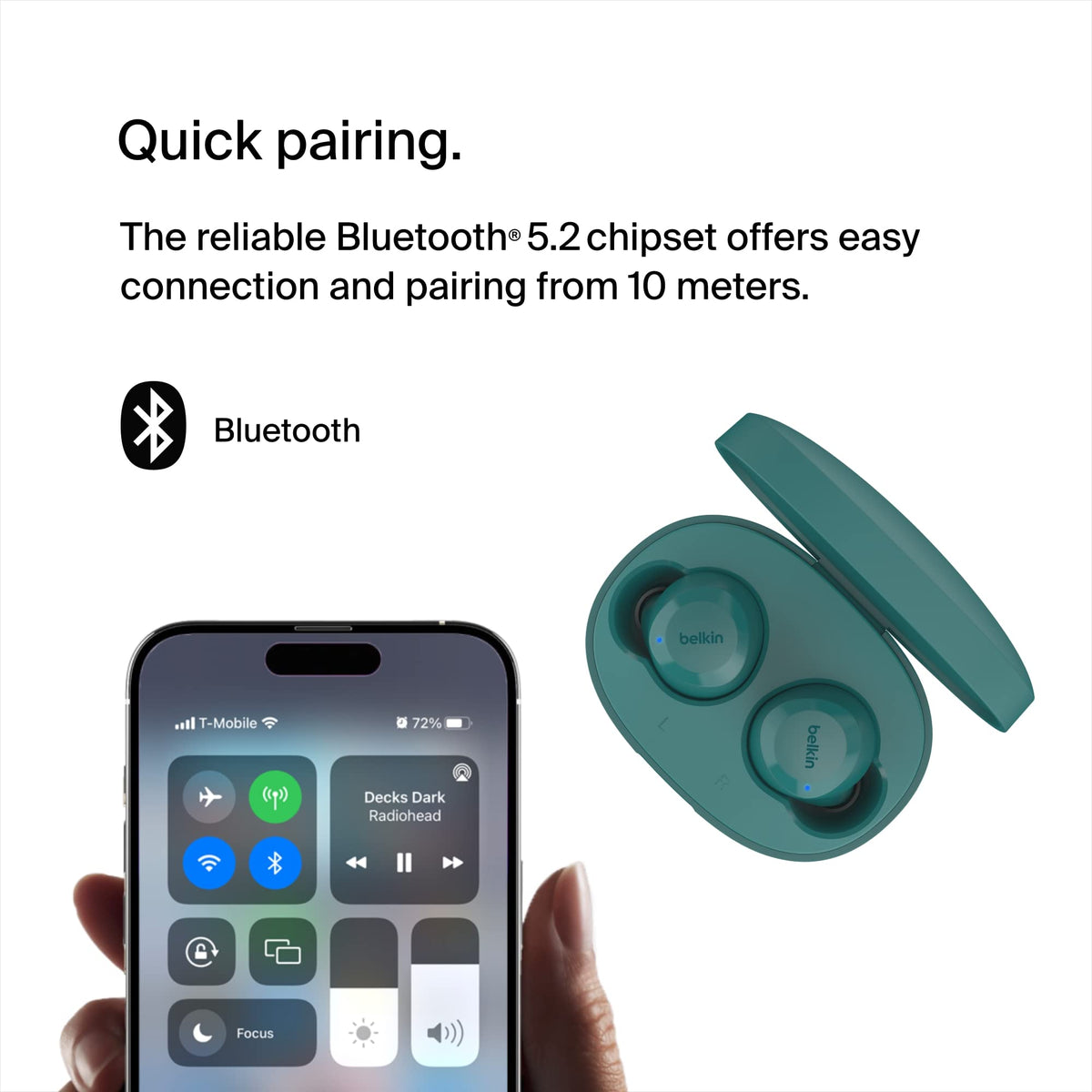 Belkin SoundForm Bolt True Wireless Earbuds, Wireless earphones with up to 28H of battery life and Mono Mode, IPX4 sweat and water resistance, Bluetooth headphones with mic for iPhone, Galaxy and more