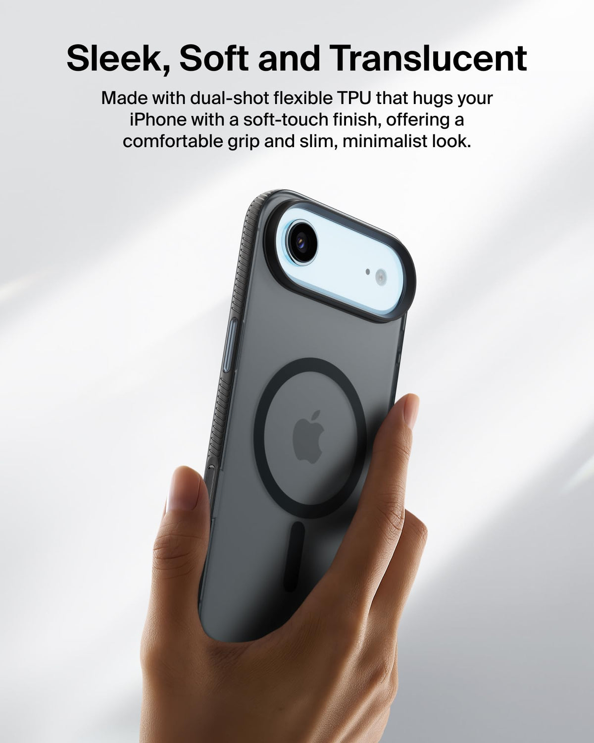 Belkin SheerForce Grip MagSafe Compatible iPhone Air Case with Slim Design & Anti-Slip Side Lines - Magnetic, Transparent, & Shockproof Protective iPhone Case - Black