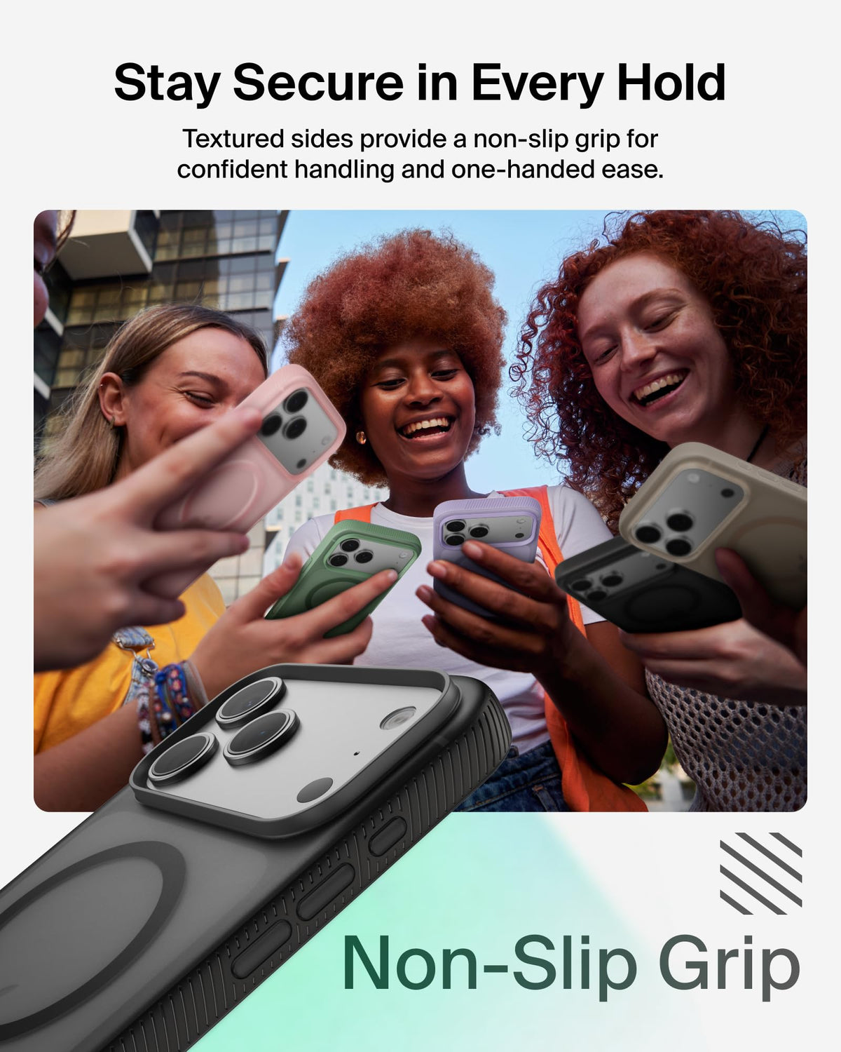 Belkin SheerForce Grip MagSafe Compatible iPhone 17 Pro Case with Slim Design & Anti-Slip Side Lines - Magnetic, Transparent, & Shockproof Protective iPhone Case - Black