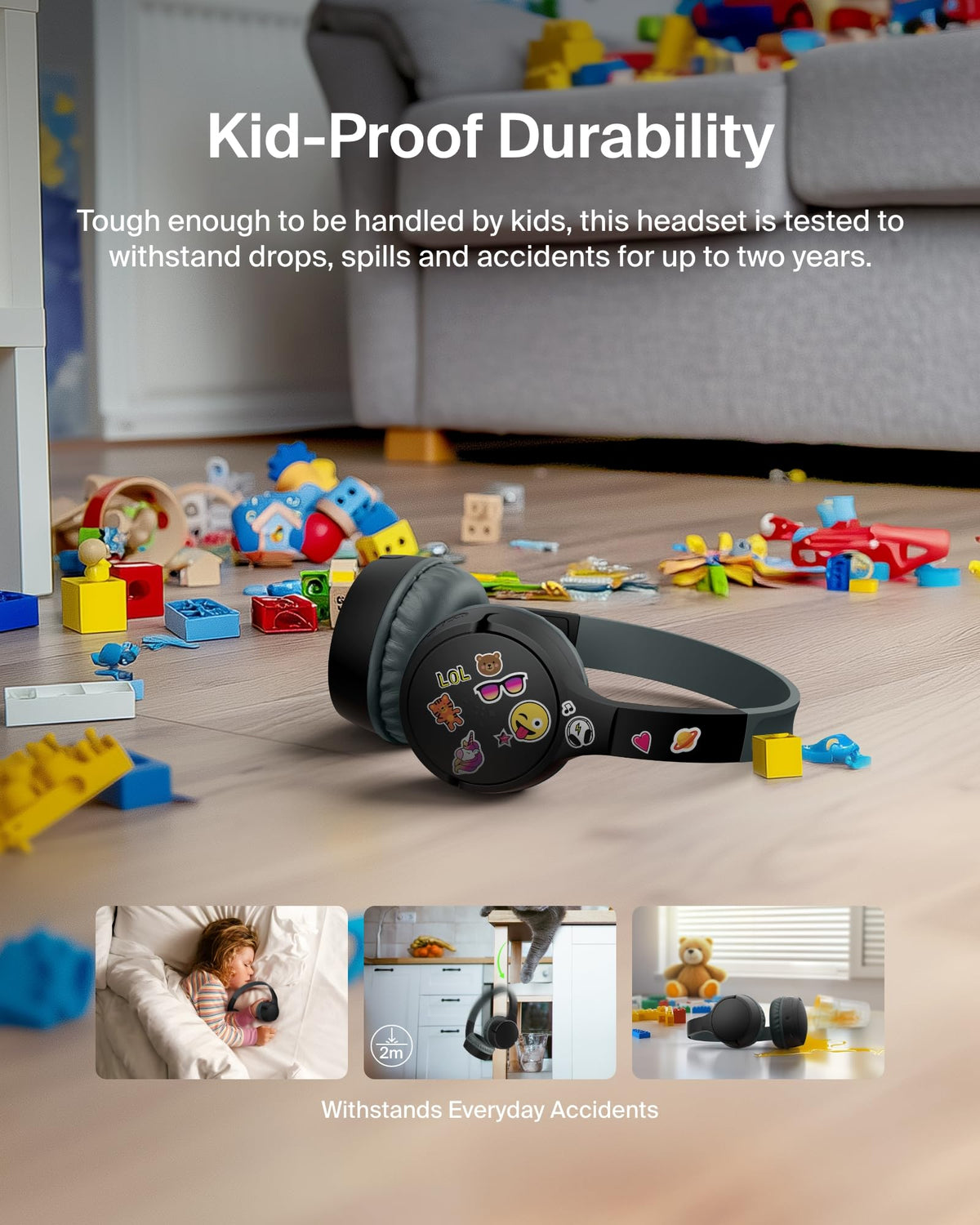 Belkin SoundForm Mini Kids Wireless Headphones with Microphone - Black