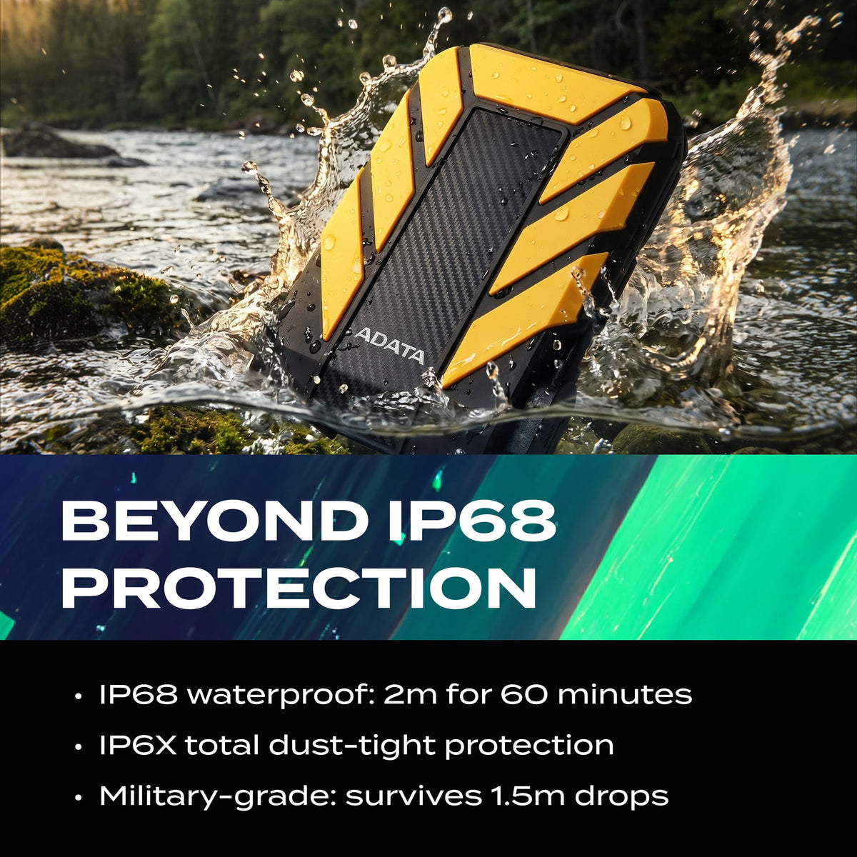 ADATA HD710 Pro 2TB USB 3.1 IP68 Waterproof/Shockproof/Dustproof Ruggedized External Hard Drive, YELLOW (AHD710P-2TU31-CYL)