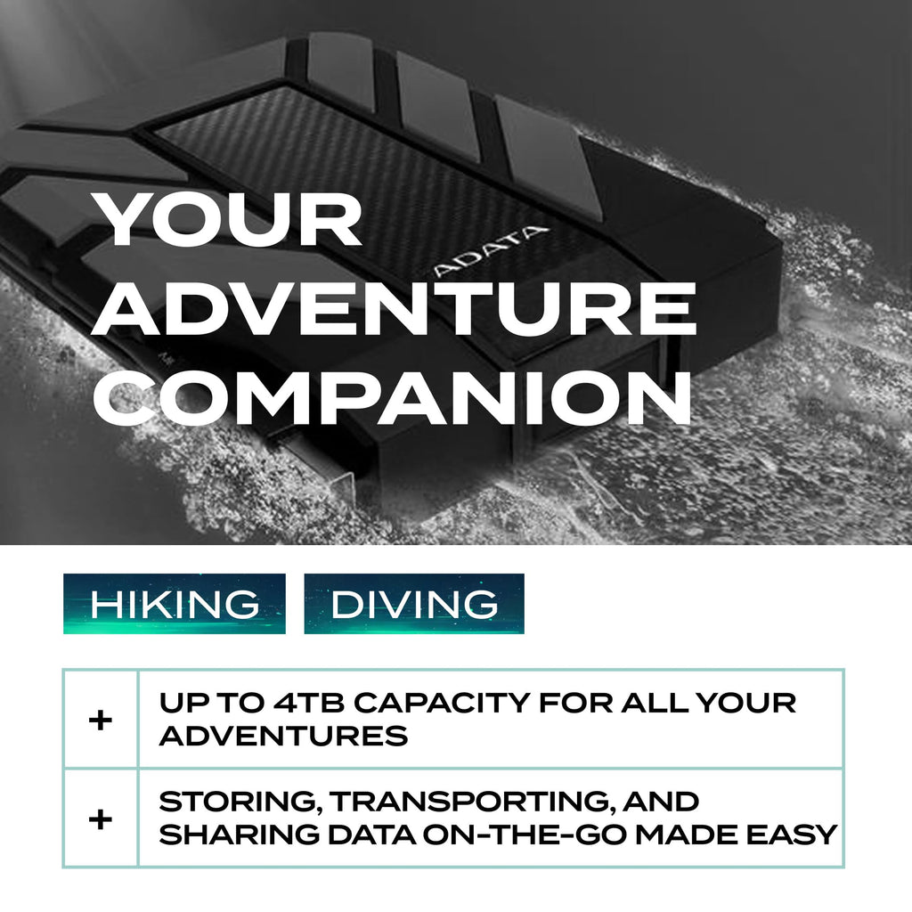 ADATA HD710 Pro 1TB USB 3.1 IP68 Waterproof/Shockproof/Dustproof Ruggedized External Hard Drive, Black (AHD710P-1TU31-CBK)