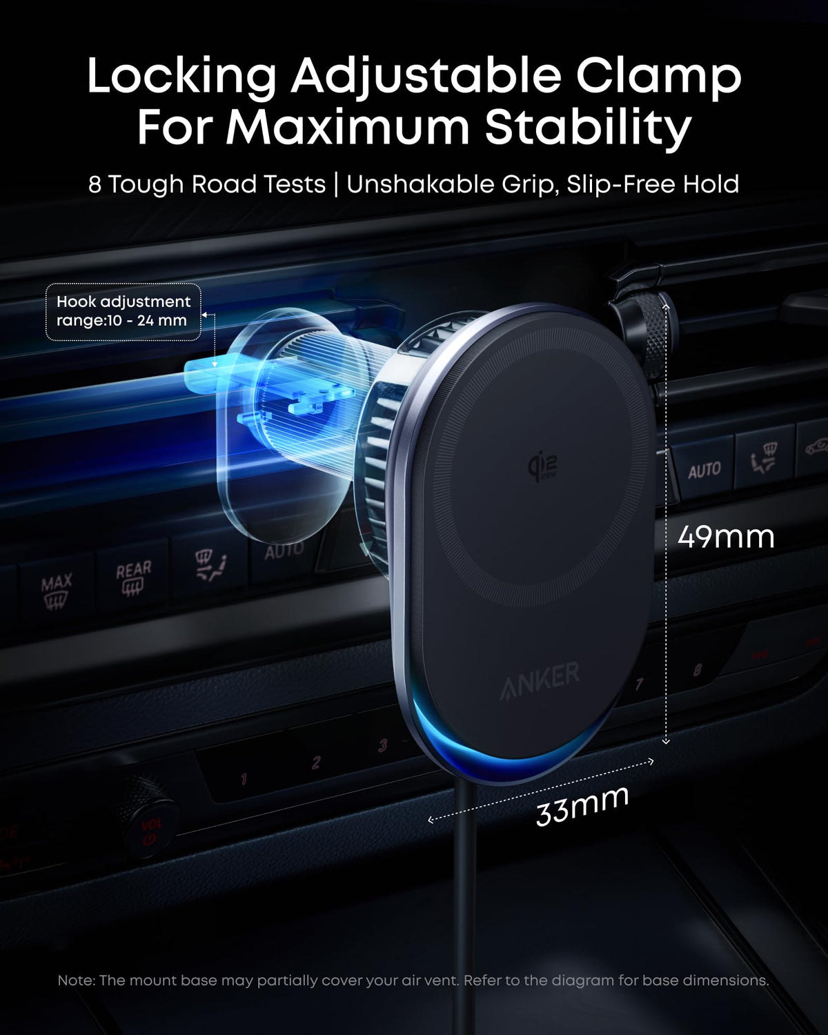 Anker Prime MagSafe Car Mount Charger, Qi2 25W Certified Wireless Car Charger with TEC Cooling, Strong Magnets, Air Vent Mount for iPhone 17-12 Series (Check Vent Compatibility, Includes 60W Adapter)