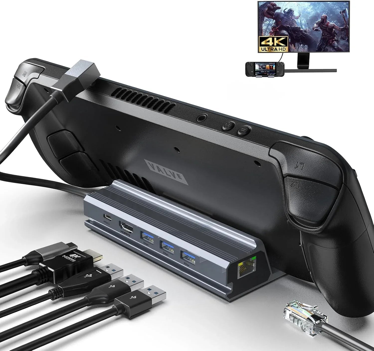 Steam Docking Station 6 in 1 USB C HDMI 2.0 4K@60Hz Ethernet USB A 3.0 and USB C