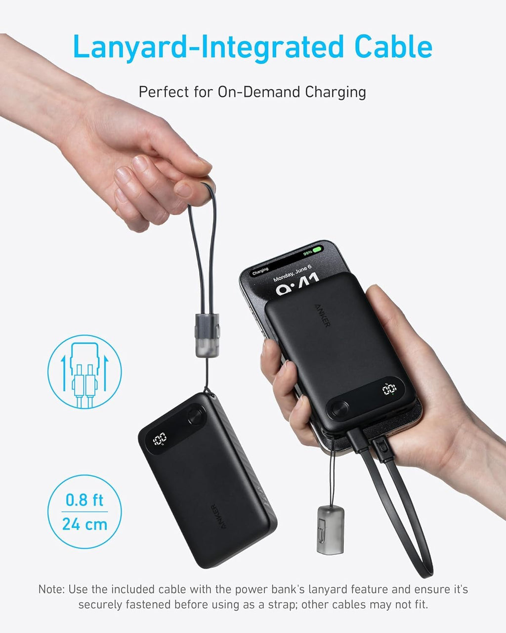 Anker Power Bank Powercore 10000mAh 22.5W Portable Charger with USB C Lanyard Cable A1388