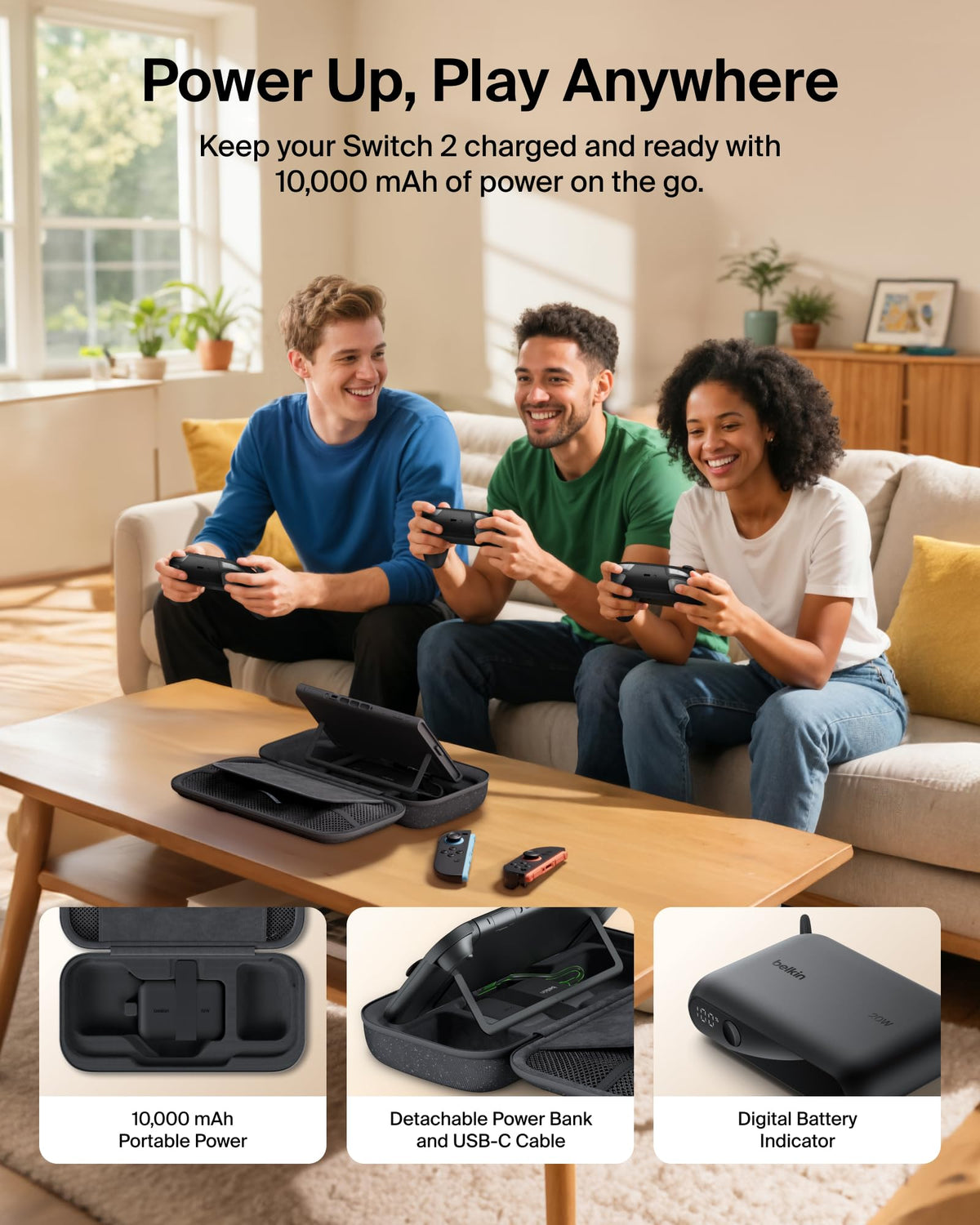 Belkin Gaming Nintendo Switch 2 Charger Case with 10K Power Bank - Charcoal