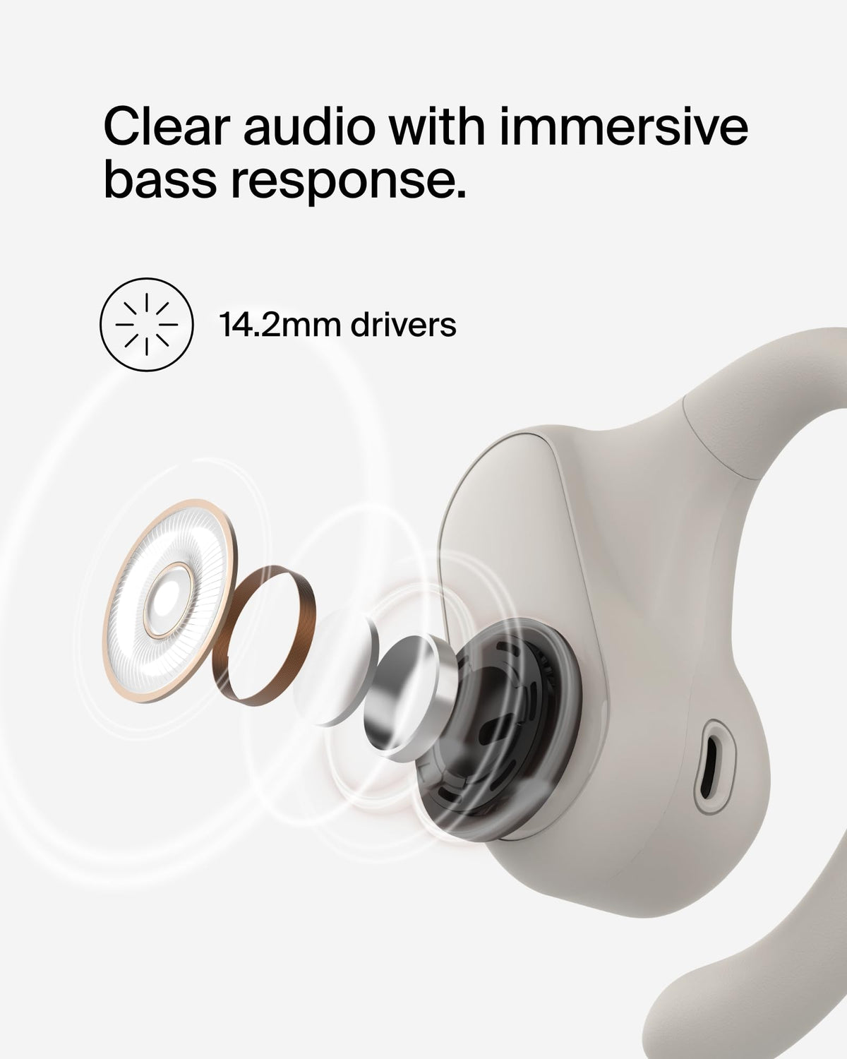 Belkin SoundForm ClearFit Open-Ear Headphones, lightweight wireless earphones with ENC, Bluetooth earbuds with ear hooks, clear calls, 26H playtime, IPX5 running and gym headphones for sports - Sand