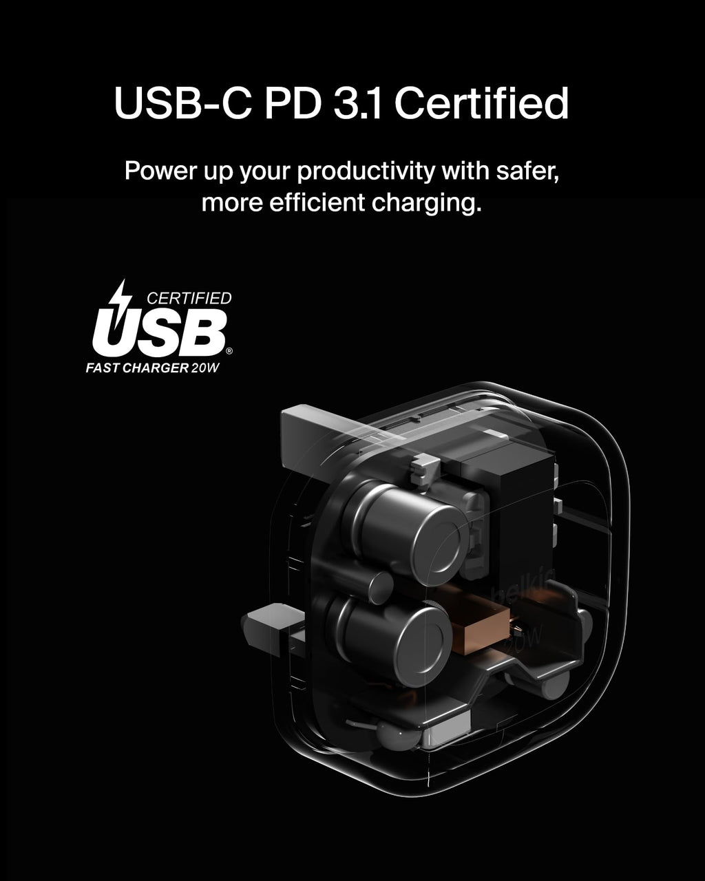 Belkin BoostCharge 20W Cubic Wall Charger, USB-C Power Delivery Fast Charging for Apple iPhone Air, iPhone 16, iPhone 15, Samsung Galaxy S25, Google Pixel, iPad, AirPods & More - White