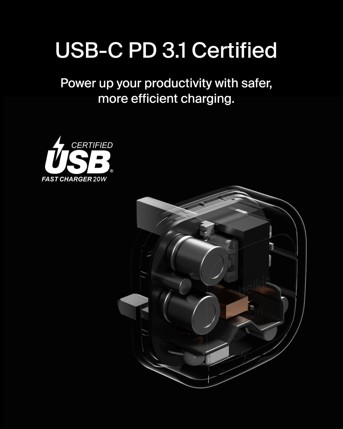 Belkin BoostCharge 20W Cubic Wall Charger, USB-C Power Delivery Fast Charging for Apple iPhone Air, iPhone 16, iPhone 15, Samsung Galaxy S25, Google Pixel, iPad, AirPods & More - White