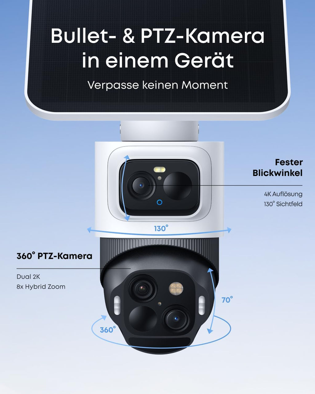 eufy Security eufyCam S4 Wireless Solar Outdoor Surveillance Camera, 3-Lens Bullet PTZ Camera, 4K UHD, 360° Multi-Camera Car Tracking, 8× Hybrid Zoom, Colour Night Vision, Compatible with HomeBase