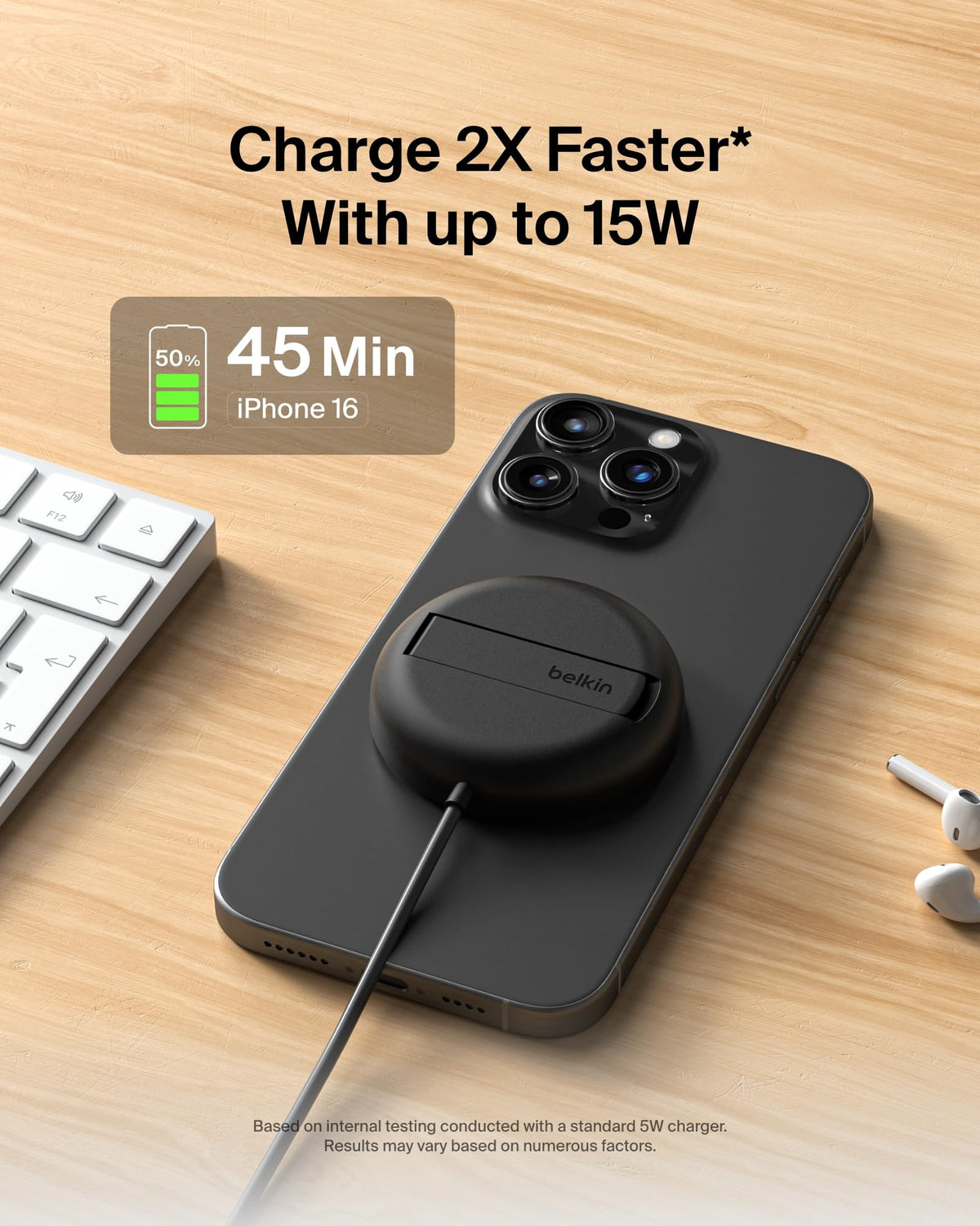 Belkin BoostCharge Pro Magnetic Wireless Charging Pad 15W with Pop-Up Stand