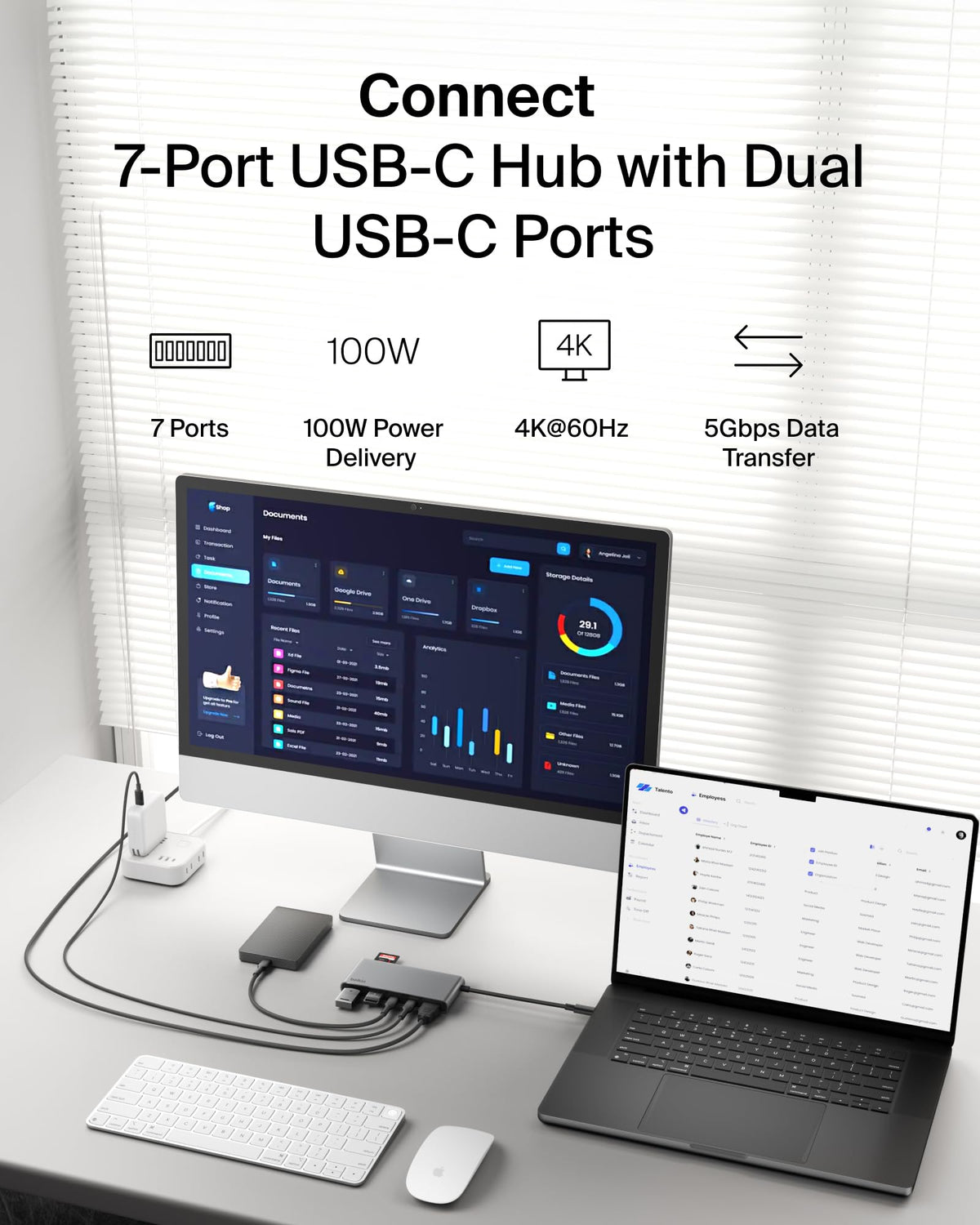 Belkin USB C Hub, 7-Port Hub w/ 4K HDMI Display @ 60Hz, SD & MicroSD, 100W Power Delivery, Fast Data Transfer 5Gbps, USB C Multiport Adapter for MacBook, iPad Pro, Chromebook - HDMI 2.0 - Grey