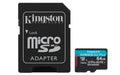 Kingston Canvas Go Plus microSDXC Memory Card Gen4 200MB/s A2 U3 V30 64GB Card + Adapter-SDCG4/64GB