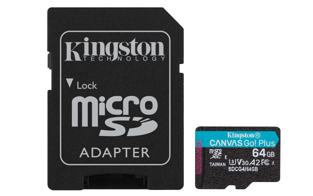 Kingston Canvas Go Plus microSDXC Memory Card Gen4 200MB/s A2 U3 V30 64GB Card + Adapter-SDCG4/64GB