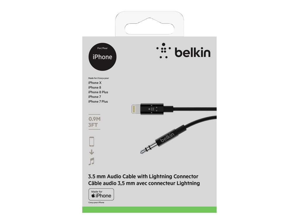 Belkin 3 ft/0.9 m 3.5 mm Audio Cable with Lightning Connector - MFi-Certified Lightning to Aux Cable for iPhone 13, 13 Pro, 13 Pro Max, 13 mini, 12, 12 Pro, 12 Pro Max, 12 mini, Black