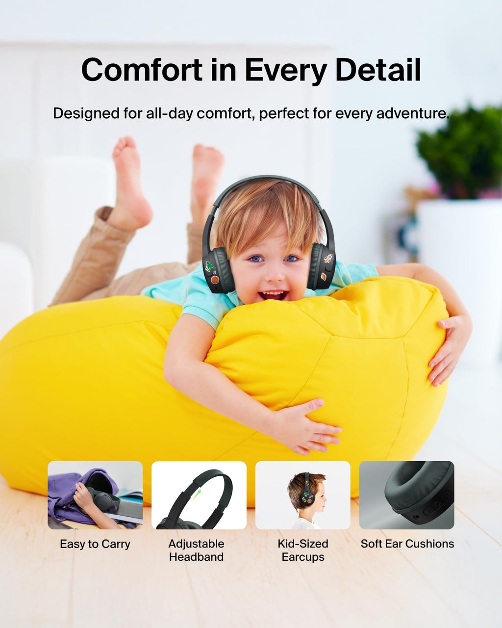 Belkin SoundForm Mini Kids Wireless Headphones with Microphone - Black