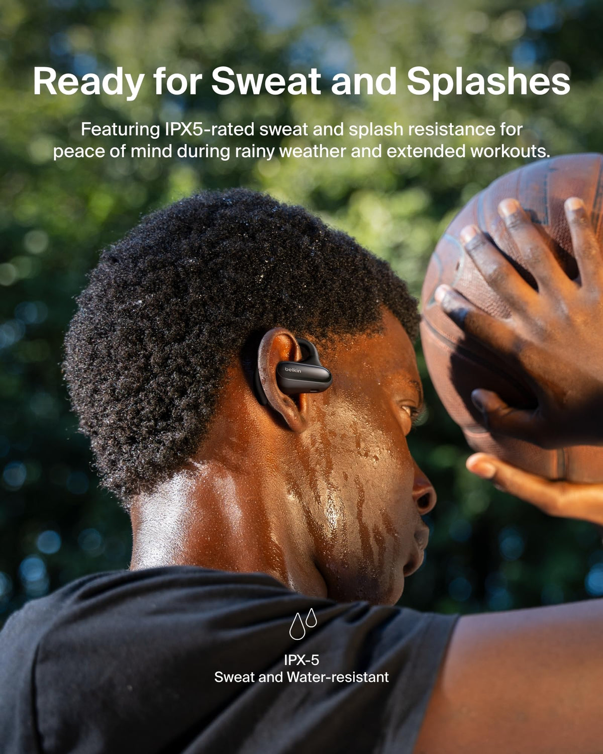 Belkin SoundForm ClearFit Open-Ear Headphones, lightweight wireless earphones with ENC, Bluetooth earbuds with ear hooks, clear calls, 26H playtime, IPX5 running and gym headphones for sports - Black