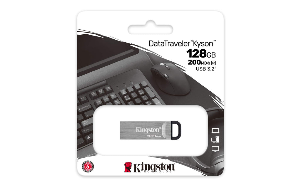 Kingston DataTraveler Kyson USB 3.2 Gen 1 Flash Drive 128GB - Stylish Capless Metal Case