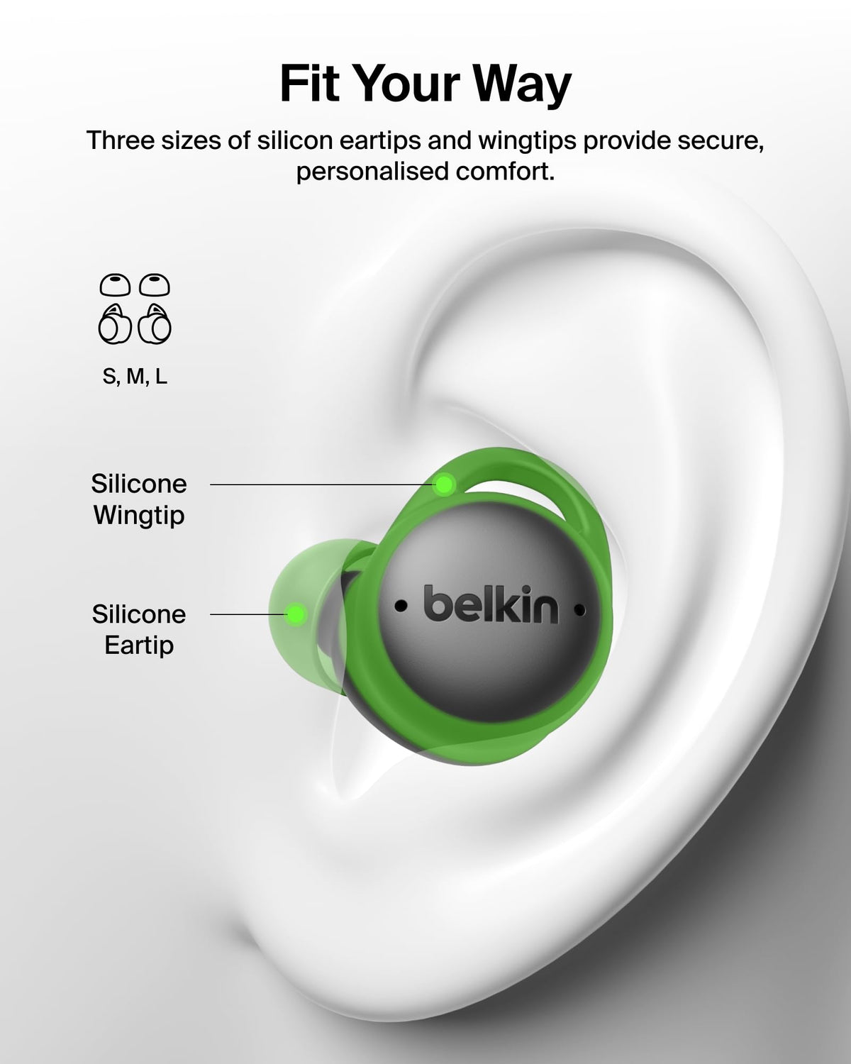 Belkin SoundForm Isolate Buds Wireless Earbuds ANC, Noise Cancelling, Black