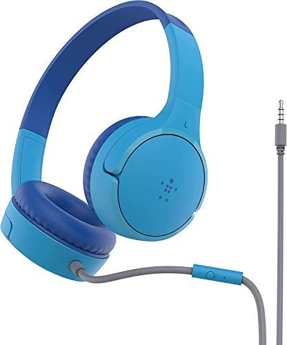 Belkin SoundForm Mini Wired On-Ear Headphones for Kids, Over-Ear Headset for Children with inline Microphone for Online Learning, School, Travel, Play, For 3.5mm Compatible Devices - Blue