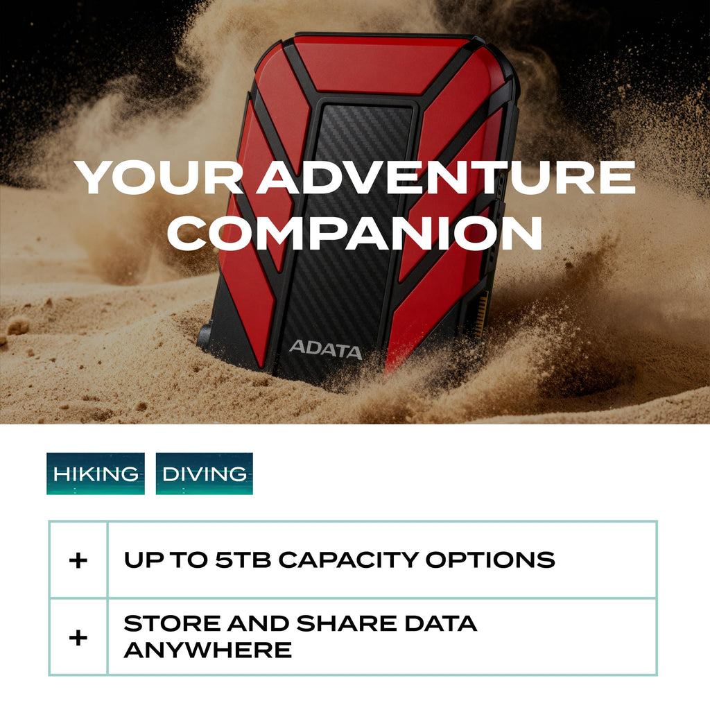 ADATA HD710 Pro 2TB HDD, USB 3.1, IP68 Waterproof/Shockproof/Dustproof Ruggedized External Hard Drive, Red (AHD710P-2TU31-CR)