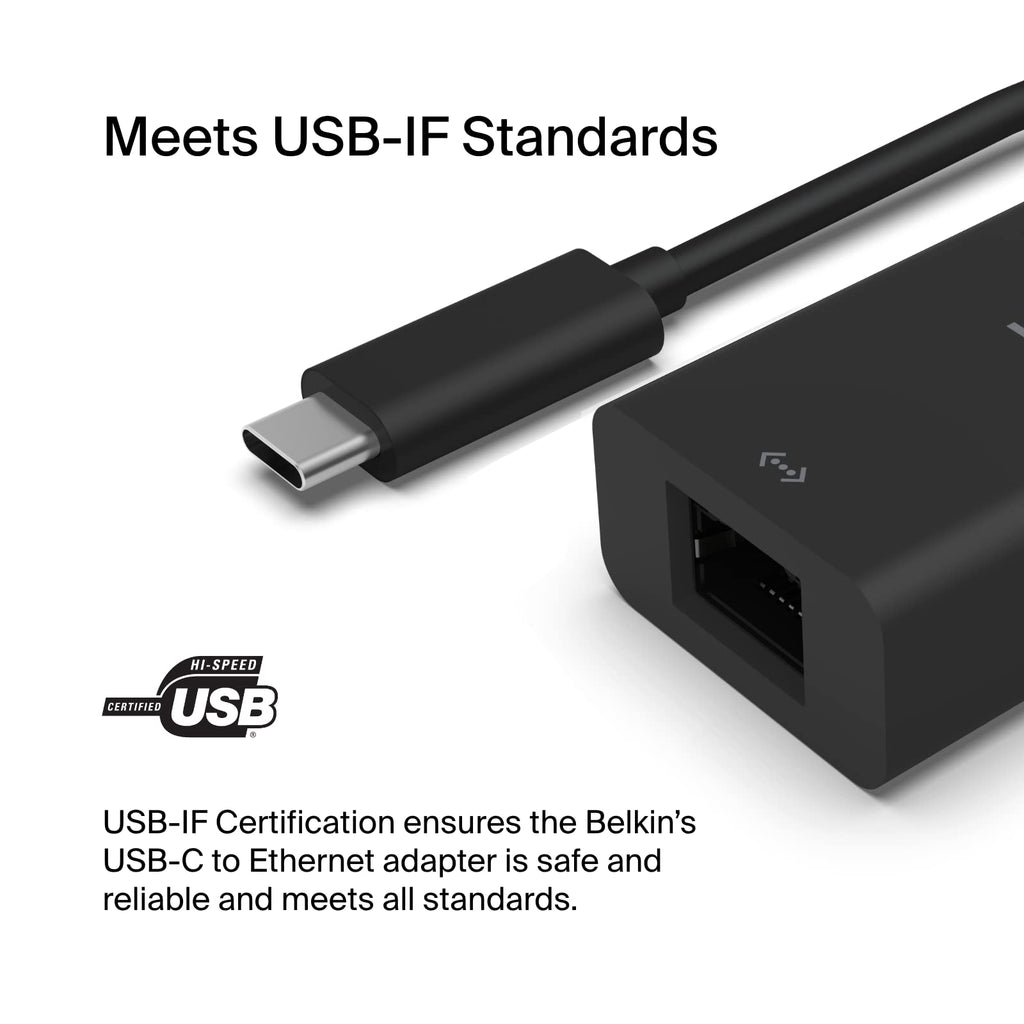 Belkin USB Type C to 2.5 Gb Ethernet Adapter, USB-IF Certified Thunderbolt 3 & 4 / USB-C to LAN Network Adapter Compatible with MacBook Pro/Air, iPad Pro, XPS, Surface, and Other USB-C Devices