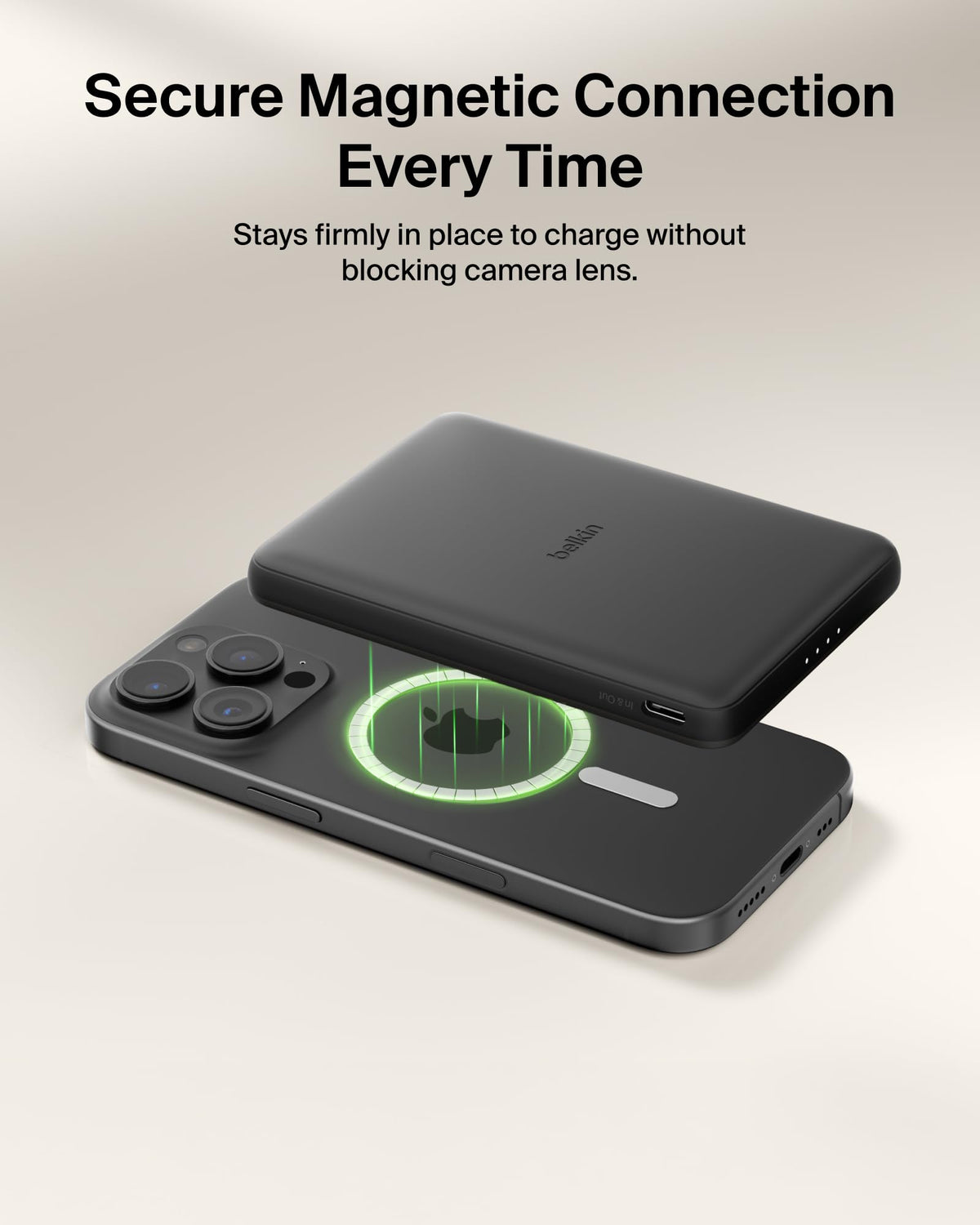 Belkin BoostCharge 5000mAh Slim Magnetic Power Bank with USB C Port - Black