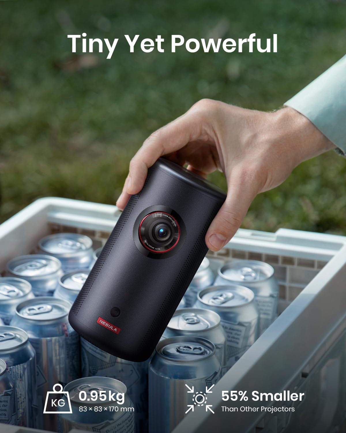 NEBULA Capsule 3 Laser Projector, Upgraded with Google TV and Official Netflix, Mini Smart TV Projector with Wi-Fi, Outdoor Portable Projectors, Dolby Digital, 120-Inch Screen, 2.5H Built-In Battery