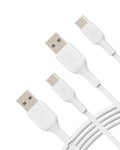 Belkin BoostCharge USB C charger cable, USB-C to USB-A cable, USB type C charging cable for iPhone 16, 15, Samsung Galaxy S24, S23, Google Pixel, iPad Pro, Nintendo Switch and more - 1m, 2pack, White