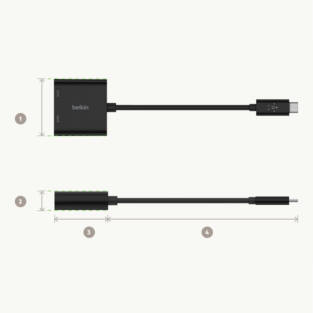 Belkin USB-C to HDMI Adapter + Charging (4K UHD Video Support, Power Passthrough up to 60W for Connected Devices)