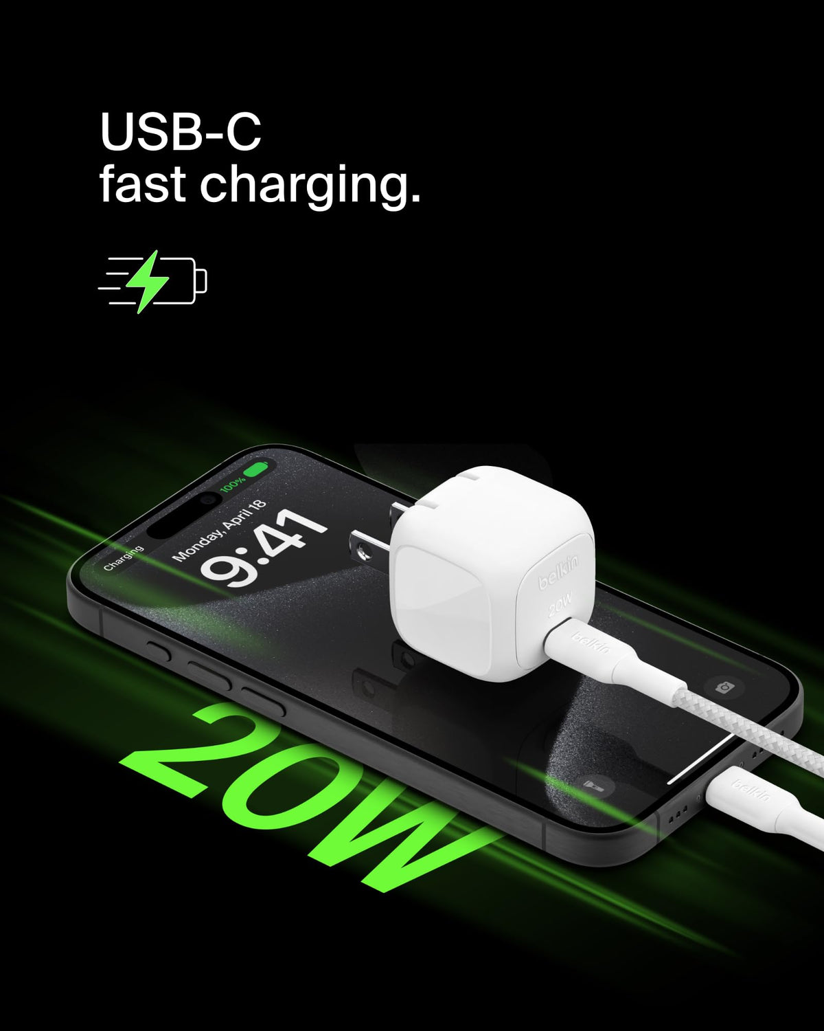 Belkin 20W Compact USB C Charger Block, Fast Charging for Travel