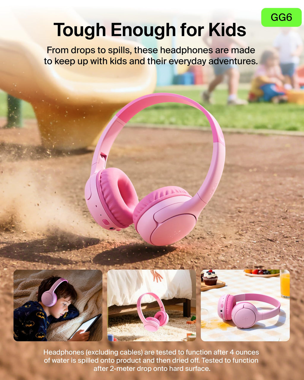 Belkin SoundForm Mini 2 Wireless Headphones for Kids, On-Ear Bluetooth Headphones, 55H Playtime, 85dB Safe Volume Limit, Built-in Microphone, Kids Earphones with Case for iPhone/iPad/Tablet - Pink