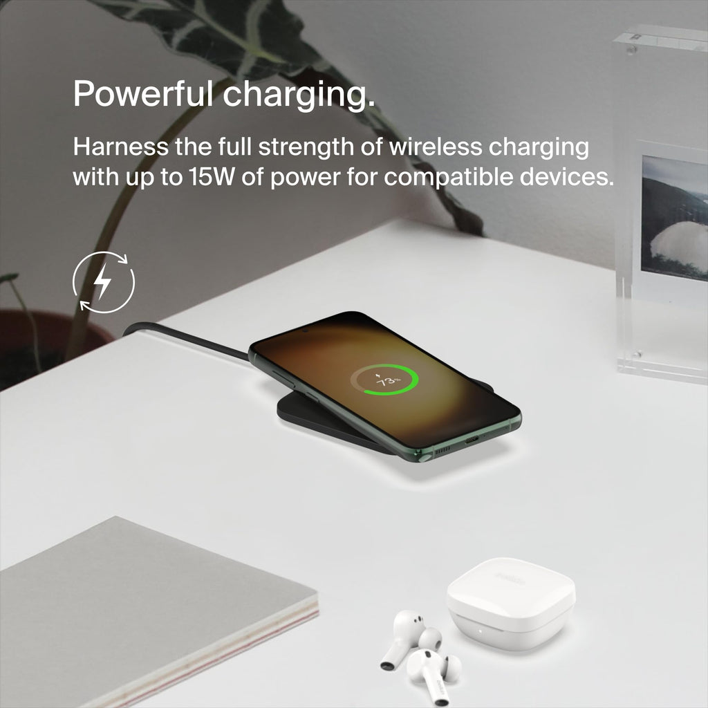 Belkin BoostCharge Pro Universal Easy Align Wireless Charging Pad, 15W Fast Charger for Apple iPhone, Samsung Galaxy, Apple Airpods Pro, and Other MagSafe Enabled Devices - Black