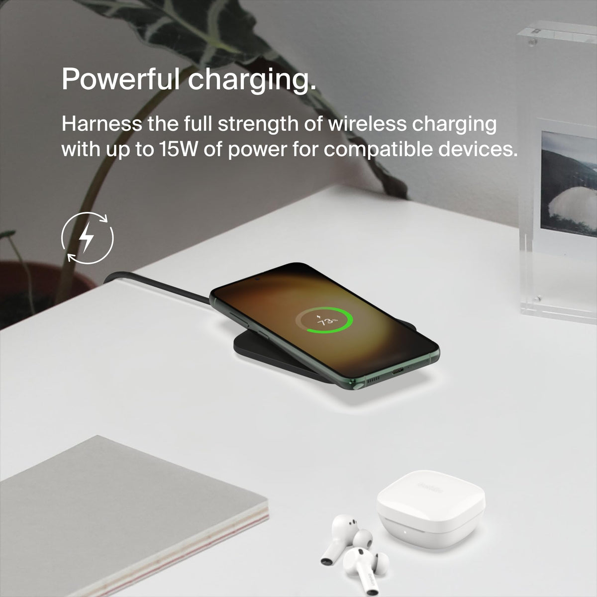 Belkin BoostCharge Pro Universal Easy Align Wireless Charging Pad, 15W Fast Charger for Apple iPhone, Samsung Galaxy, Apple Airpods Pro, and Other MagSafe Enabled Devices - Black