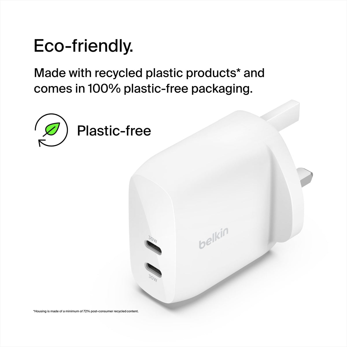 Belkin BoostCharge 60W Dual USB-C plug with PPS, Fast Charger USB-C