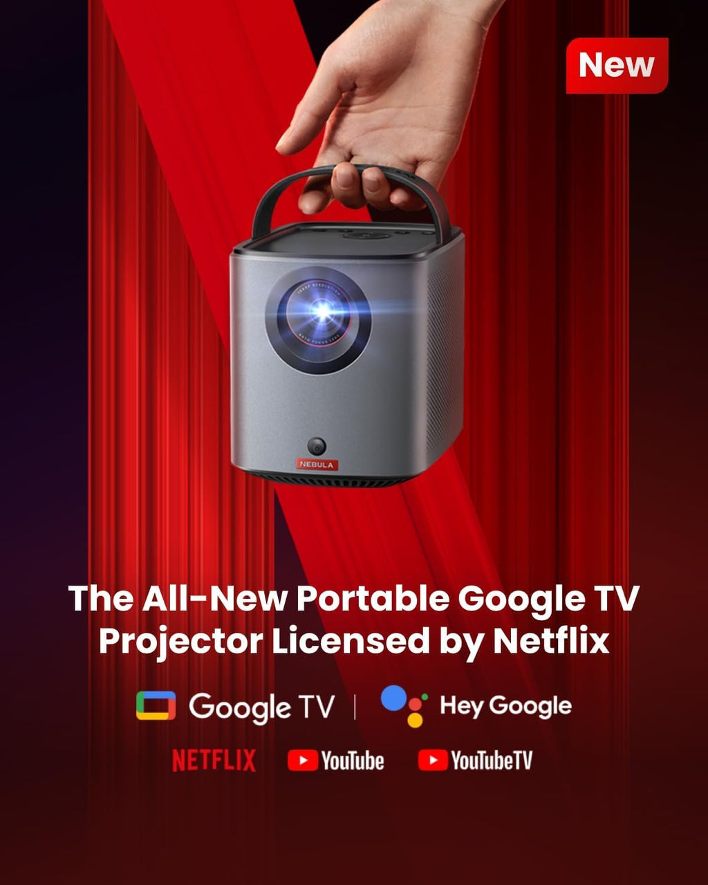 soundcore Nebula Anker Mars 3 Air 1080p Mini Projector with Case, Officially Licensed Google TV & Netflix, 400 ANSI-Lumen, Wi-Fi, Dolby Digital, 2×8W Speakers, 150-Inch Display, 2.5-Hour Playtime