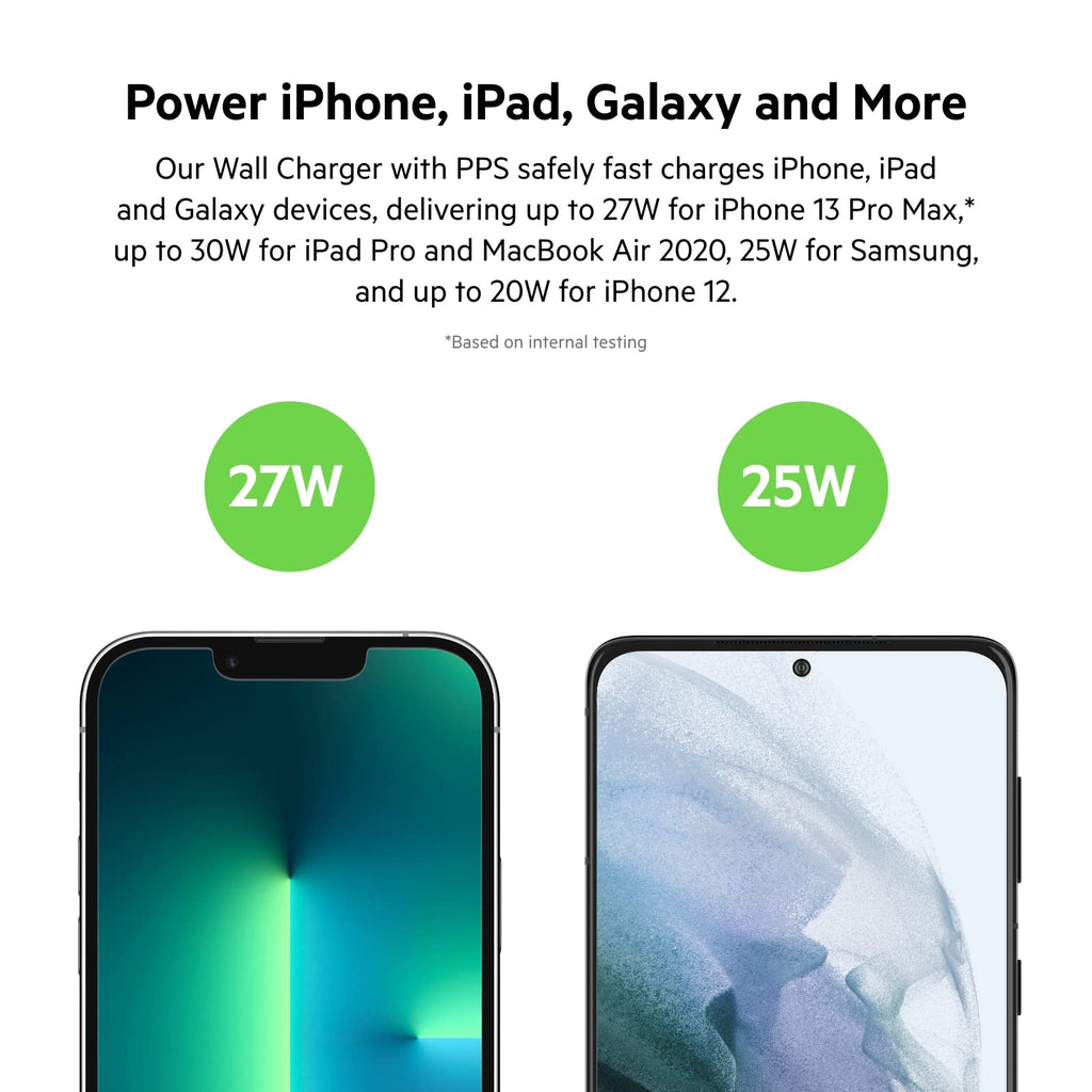 Belkin 30W USB C wall charger with PPS, Power Delivery, USB-IF certified PD 3.0, fast charger plug for iPhone 17, Air, 16, 15, Samsung Galaxy S25, iPad, AirPods, Google Pixel and More