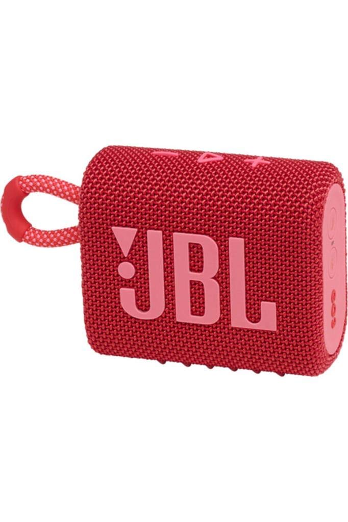 JBL GO 3 Wireless Bluetooth Portable Speaker with Integrated Loop for Travel with USB C Charging Cable, Red