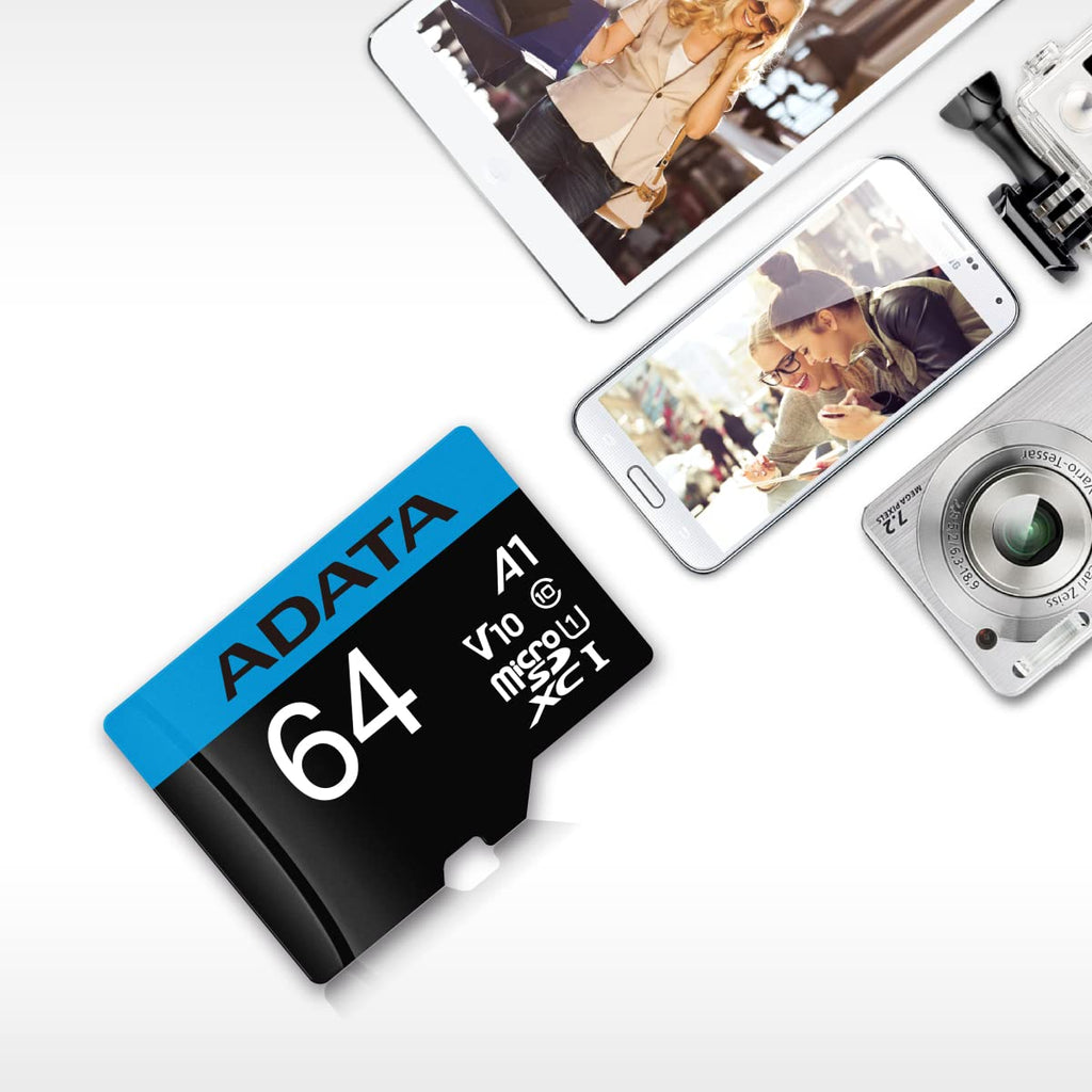 ADATA AUSDX64GUICL10A1-RA1 64GB Premier Micro SDXC Card with SD Adapter UHS-I Class 10 with A1 App Performance - (Storage > SD Cards & Flash Memory)