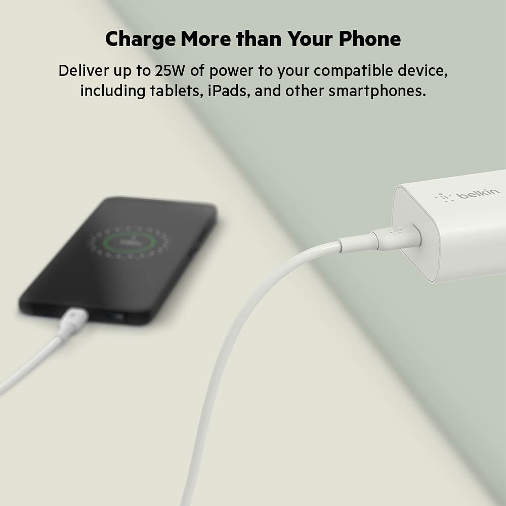 Belkin BoostCharge 25W Wall Charger with PPS, USB Plug with USB-C Power Delivery, Fast Travel USB Charger for iPhone 17, Air, Samsung Galaxy S25, iPad, Pixel, tablets and more - White