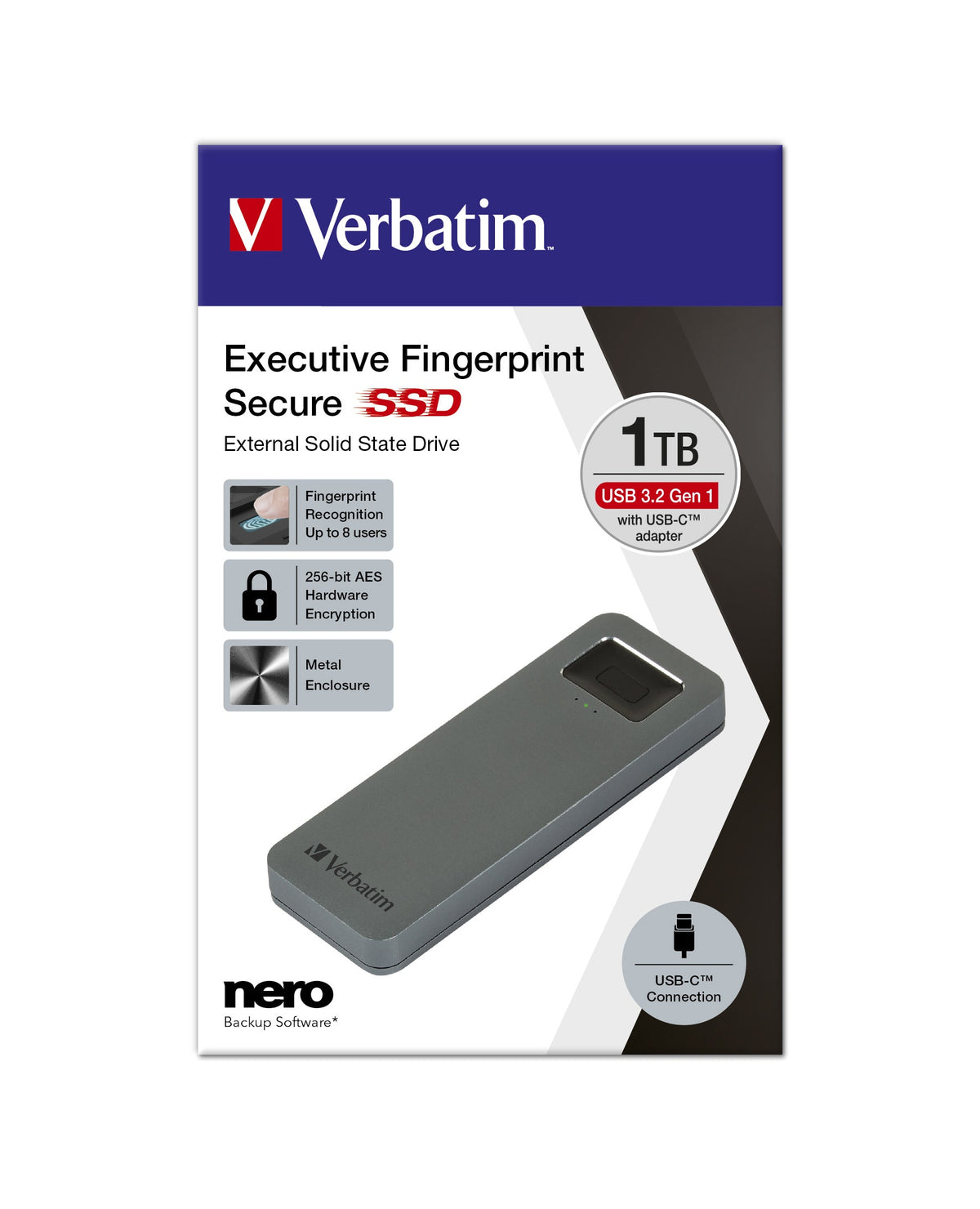 Verbatim Finger Print Secure external 1 TB Grey SSD