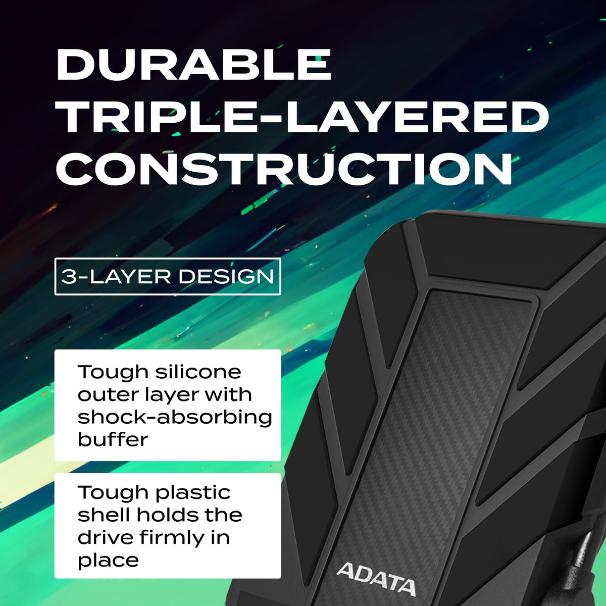 ADATA HD710 Pro 1TB USB 3.1 IP68 Waterproof/Shockproof/Dustproof Ruggedized External Hard Drive, Black (AHD710P-1TU31-CBK)