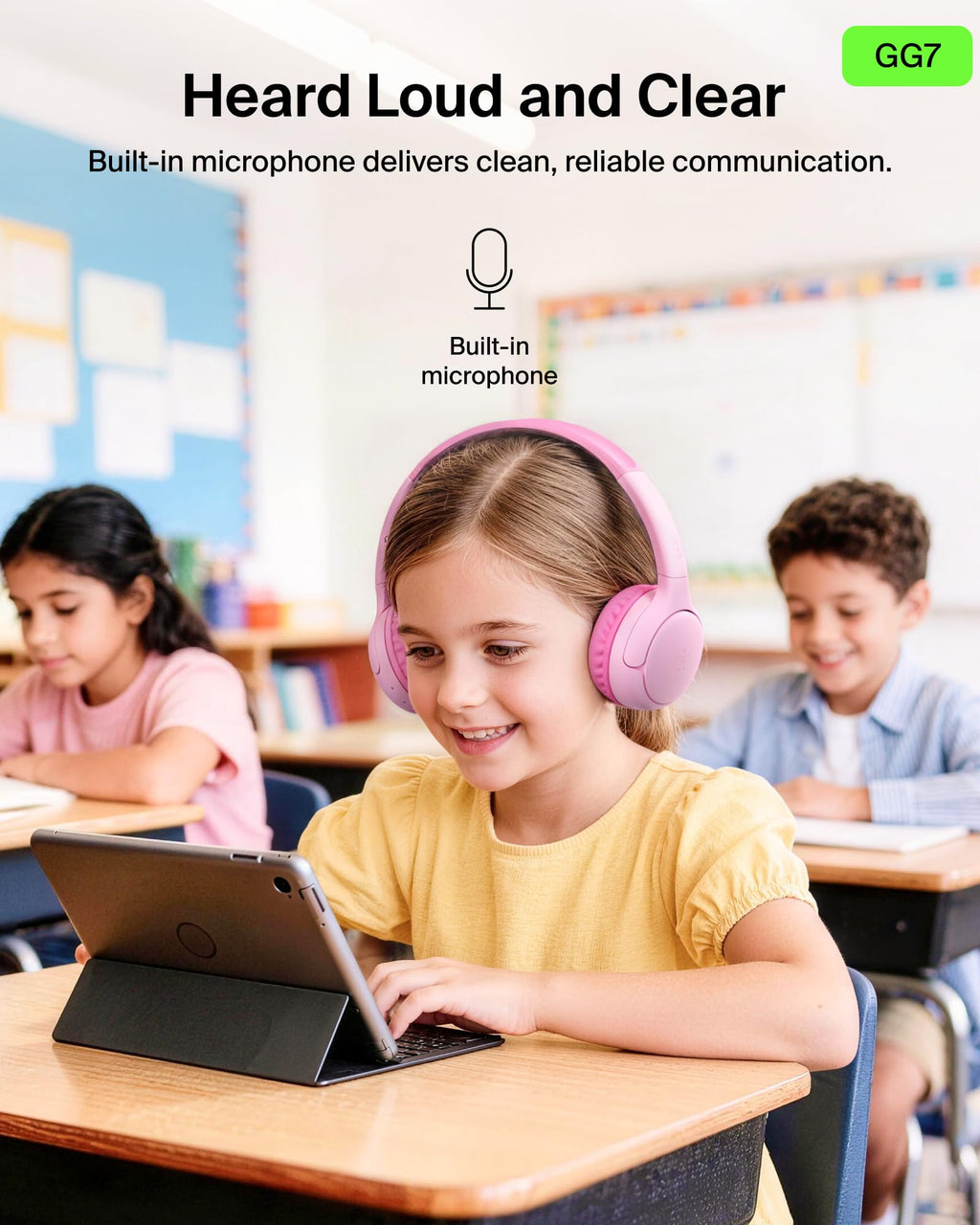 Belkin SoundForm Mini 2 Wireless Headphones for Kids, On-Ear Bluetooth Headphones, 55H Playtime, 85dB Safe Volume Limit, Built-in Microphone, Kids Earphones with Case for iPhone/iPad/Tablet - Pink
