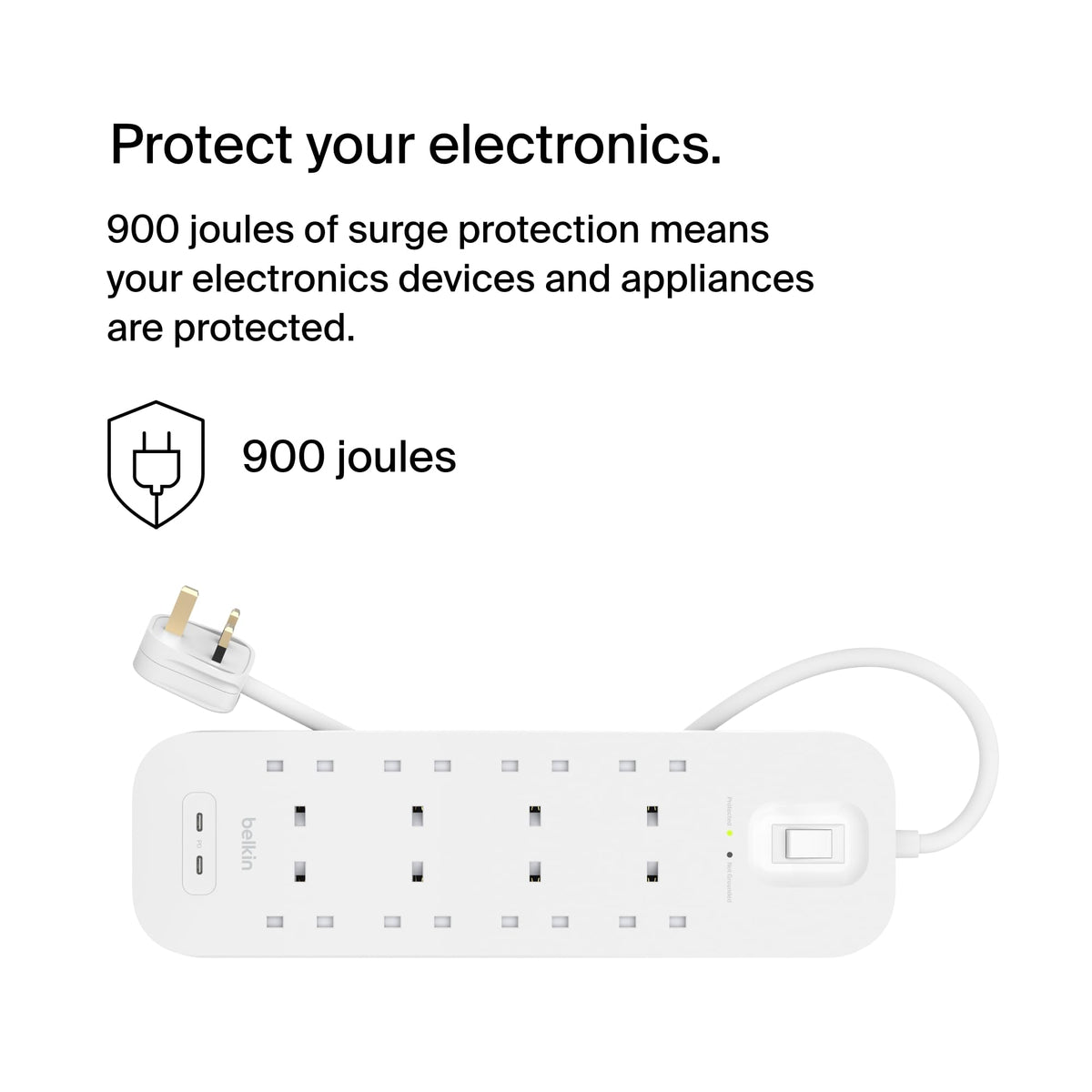 Belkin 8-Outlet Surge Protector Power Strip with 2 USB-C Ports, 2m Cord
